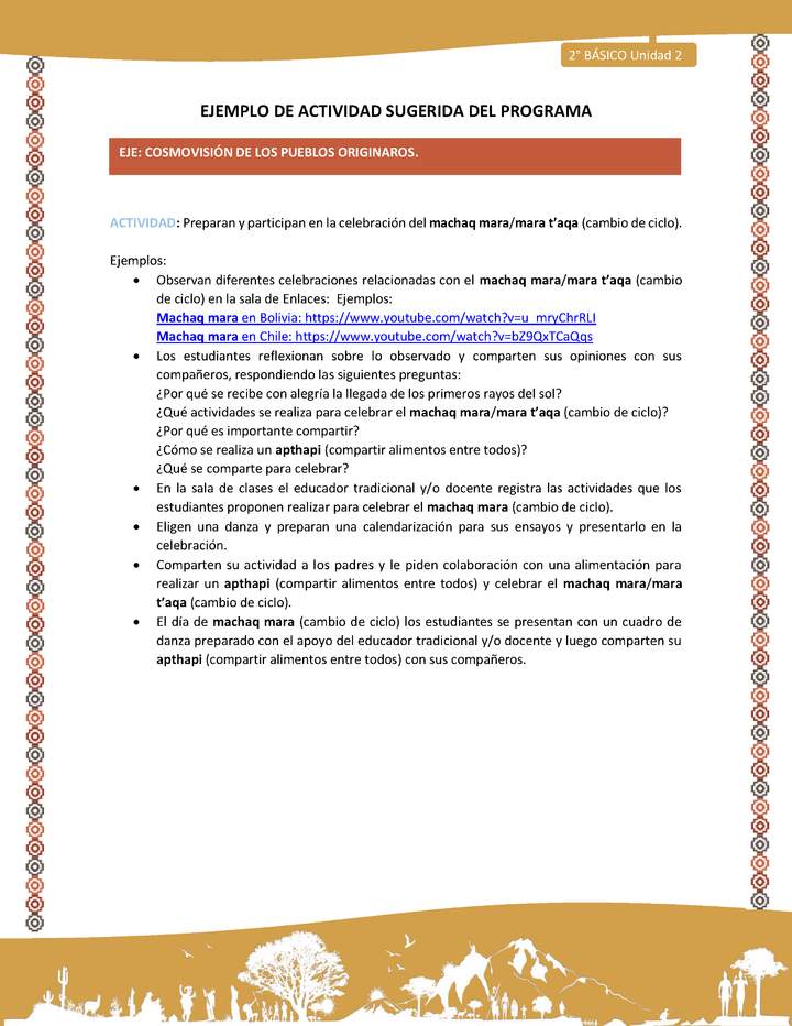 Actividad sugerida Nº 15- LC02 - AYM-U2-01-ECO- Preparan y participan en la celebración del machaq mara/mara t’aqa (cambio de ciclo).