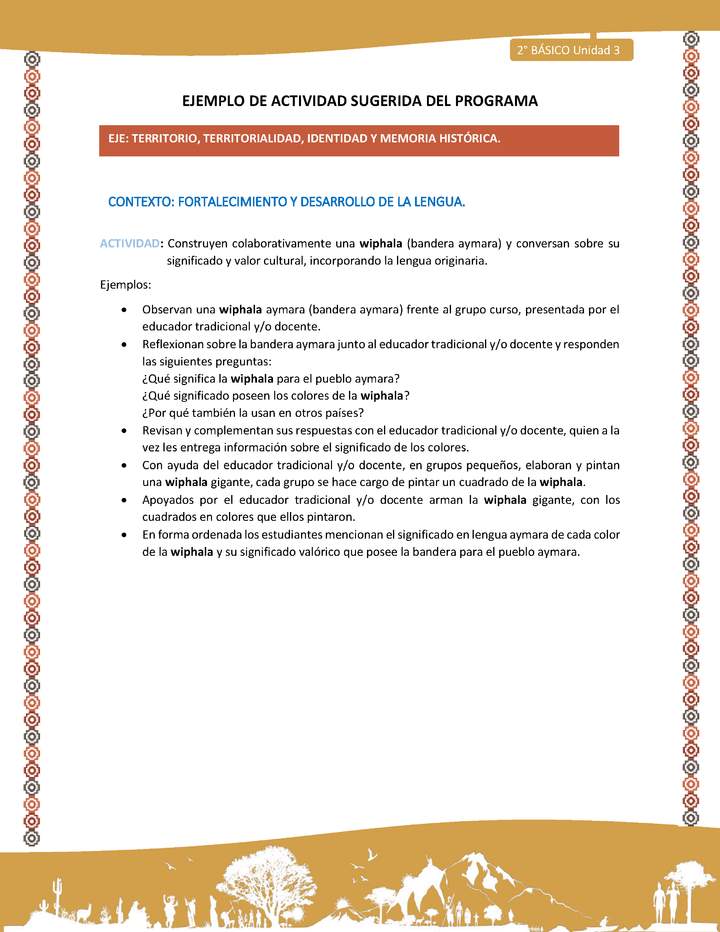 Actividad sugerida Nº 7- LC02 - AYM-U3-ET - Construyen colaborativamente una wiphala (bandera aymara) y conversan sobre su significado y valor cultural, incorporando la lengua originaria.