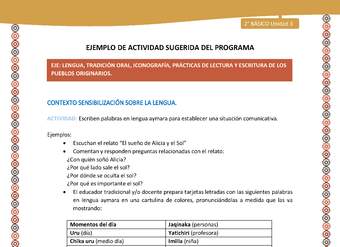 Actividad sugerida Nº 1- LC02 - AYM-U3-LS-Escriben palabras en lengua aymara para establecer una situación comunicativa