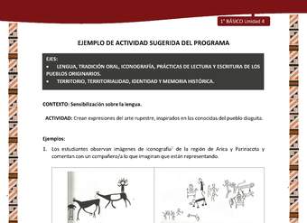 Actividad sugerida: LC01 - Diaguita - U4 - N°1: CREAN EXPRESIONES DEL ARTE RUPESTRE, INSPIRADOS EN LAS CONOCIDAS DEL PUEBLO DIAGUITA.