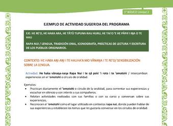 Actividad sugerida LC01 - Rapa Nui - U2 - N°17: Intercambian experiencias en el 'omotohi o círculo de oralidad.