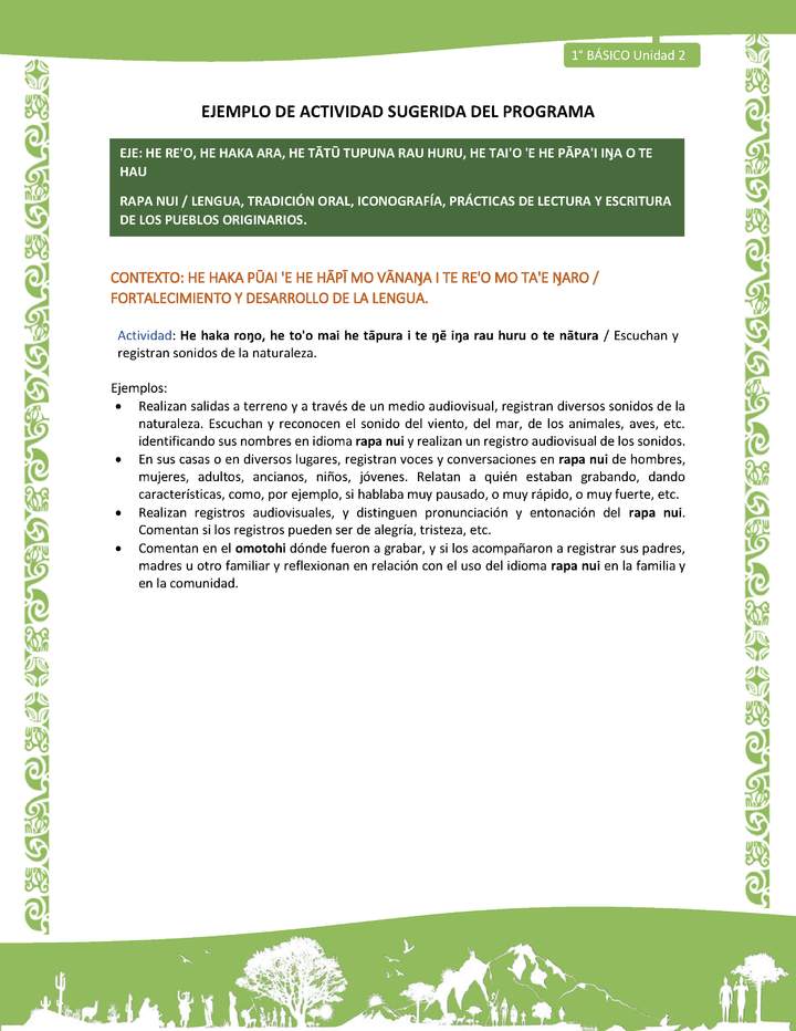 Actividad sugerida LC01 - Rapa Nui - U2 - N°30: Escuchan y registran sonidos de la naturaleza.