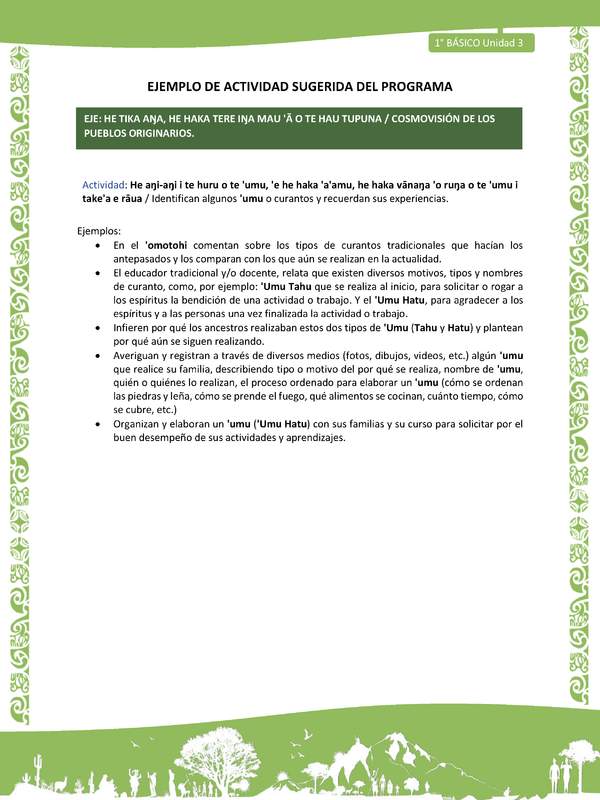 Actividad sugerida LC01 - Rapa Nui - U3 - N°59: Identifican algunos 'umu o curantos y recuerdan sus experiencias.