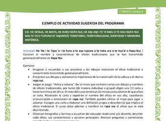 Actividad sugerida LC01 - Rapa Nui - U4 - N°84: Conocen el nombre y características de oficios tradicionales que se han transmitido generacionalmente en Rapa Nui.