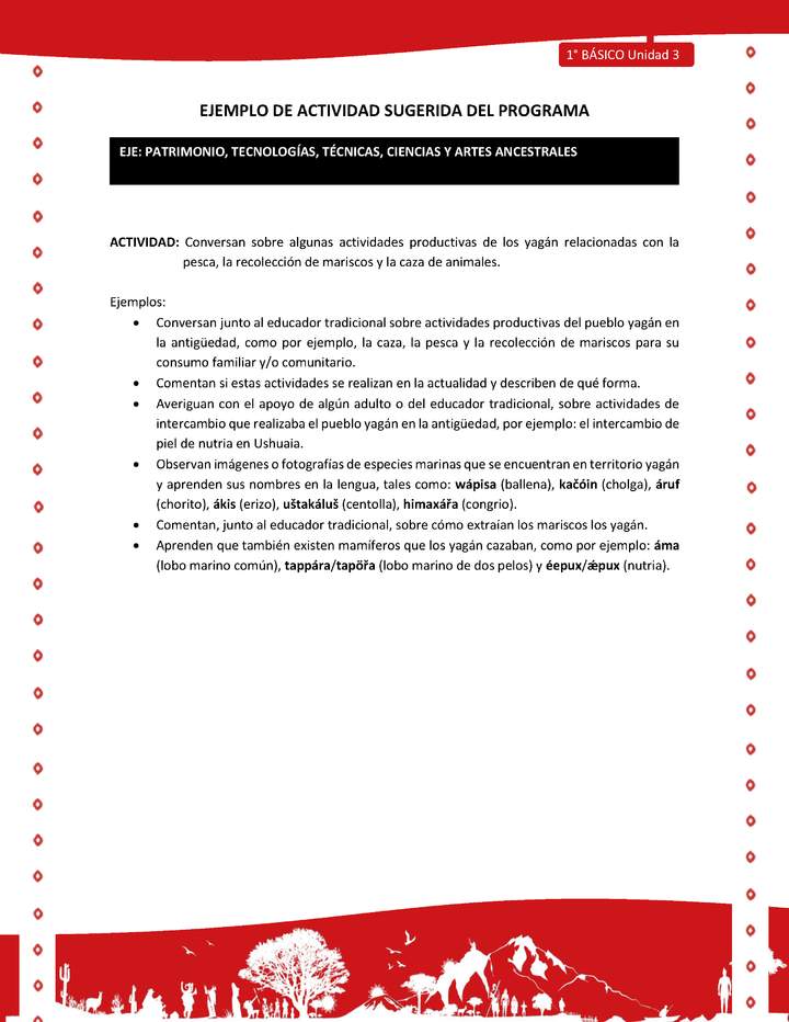 Actividad sugerida Nº 5- LC01 - YAG-U3-EP - Conversan sobre algunas actividades productivas de los yagán relacionadas con la pesca, la recolección de mariscos y la caza de animales