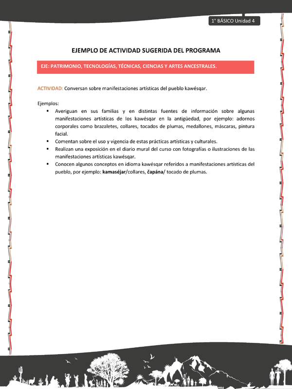 Actividad sugerida: LC01 - KAWÉSQAR - U4 - N°5: CONVERSAN SOBRE MANIFESTACIONES ARTÍSTICAS DEL PUEBLO KAWÉSQAR.