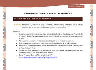 Actividad sugerida LC01 - Quechua - U4 - N°47: Reflexionan y comparten ideas, opiniones, sentimientos y emociones sobre valores quechua que se han transmitido de generación en generación.