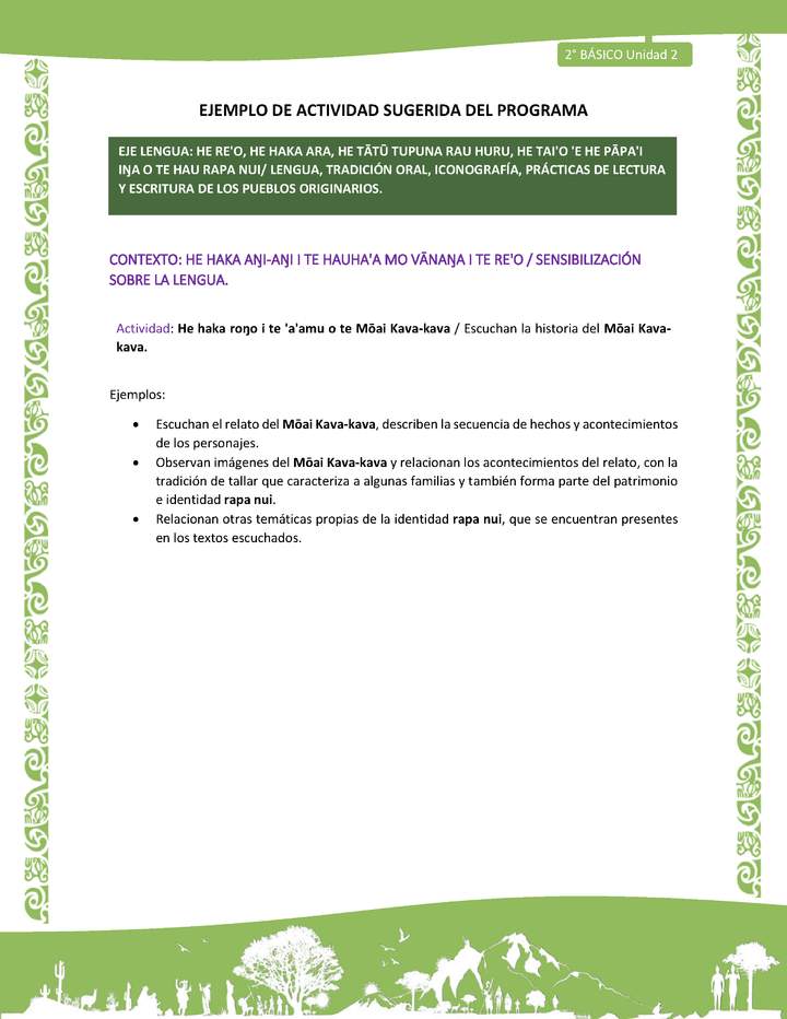 Actividad sugerida LC02 - Rapa Nui - U2 - N°04: Escuchan la historia del Mōai Kavakava.