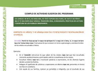 Actividad sugerida LC02 - Rapa Nui - U2 - N°06: Comunican lo que conocen en torno a personajes y acontecimientos de los relatos escuchados o leídos.