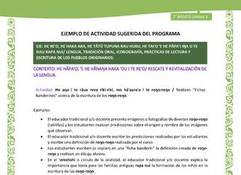 Actividad sugerida LC02 - Rapa Nui - U3 - N°03: Realizan “Fichas Banderines” acerca de la escritura de los roŋo-roŋo.