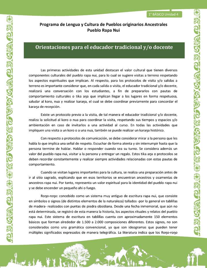01-Orientaciones al docente - LC01-RAPANUI - U04 - INTRODUCCIÓN