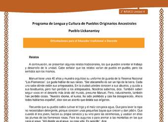 Orientaciones al docente - LC02 - Lickanantay - U4 - Relatos