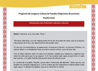 Orientaciones al docente - LC01 - Colla - U1 - Relato