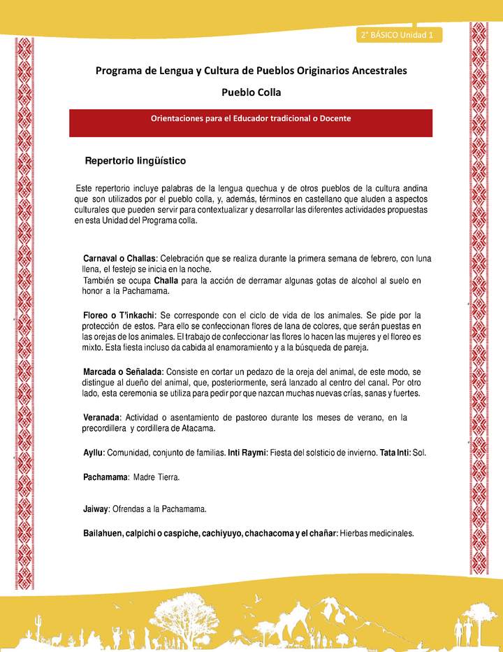 Orientaciones al docente - LC02 - Colla - U1 - Repertorio lingüístico