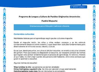 Orientaciones al docente - LC01 - Mapuche - U1 - Contenidos culturales