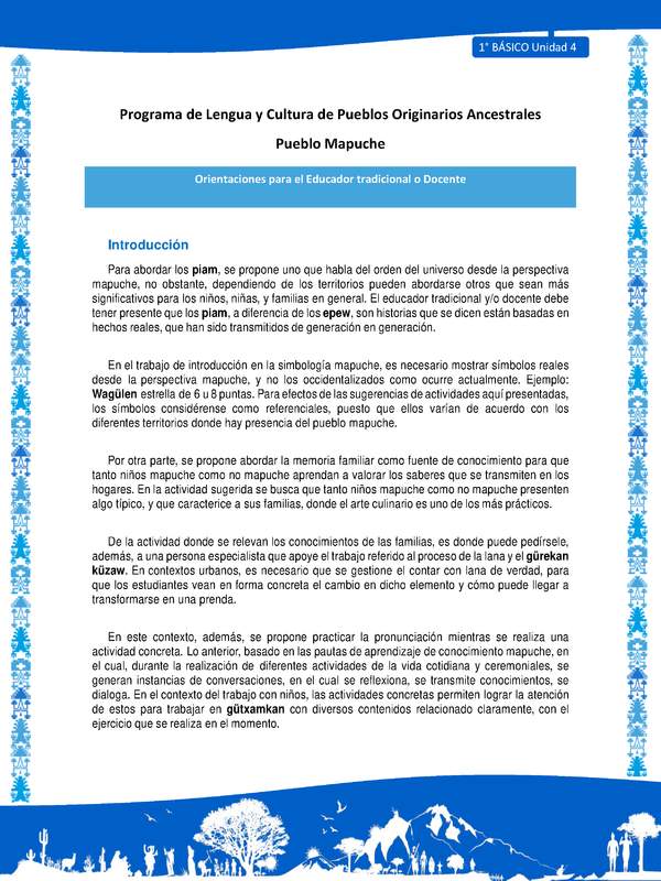 Orientaciones al docente - LC01 - Mapuche - U4 - Introducción