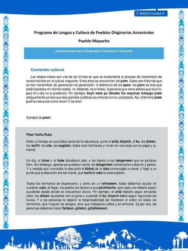 Orientaciones al docente - LC01 - Mapuche - U4 - Contenido cultural