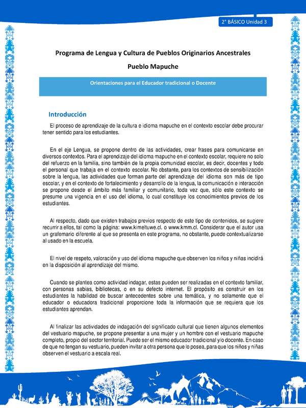 Orientaciones al docente - LC02 - Mapuche - U3 - Introducción