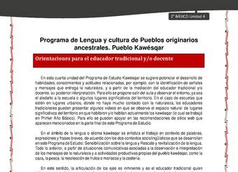 Orientaciones al docente - LC02 - Kawésqar - U4 - Introducción