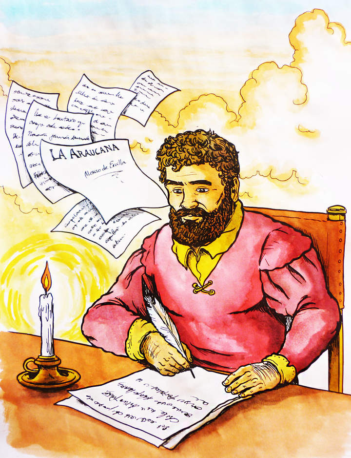 Alonso de Ercilla escribiendo La Araucana