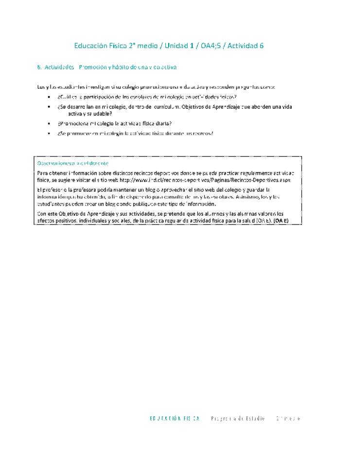 Educación Física 2 medio-Unidad 1-OA4;5-Actividad 6