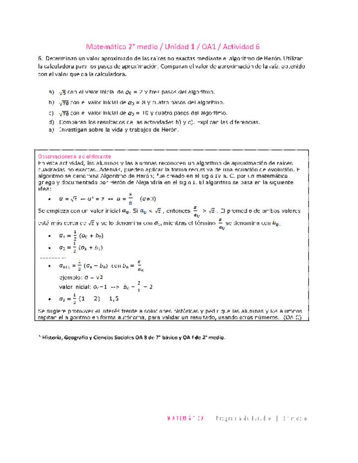 Matemática 2 medio-Unidad 1-OA1-Actividad 6