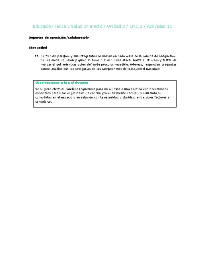 Educación Física 1 medio-Unidad 2-OA1;2-Actividad 11