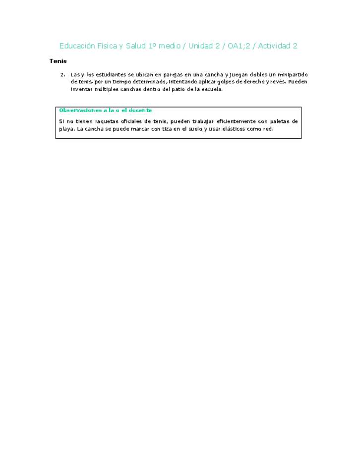 Educación Física 1 medio-Unidad 2-OA1;2-Actividad 2