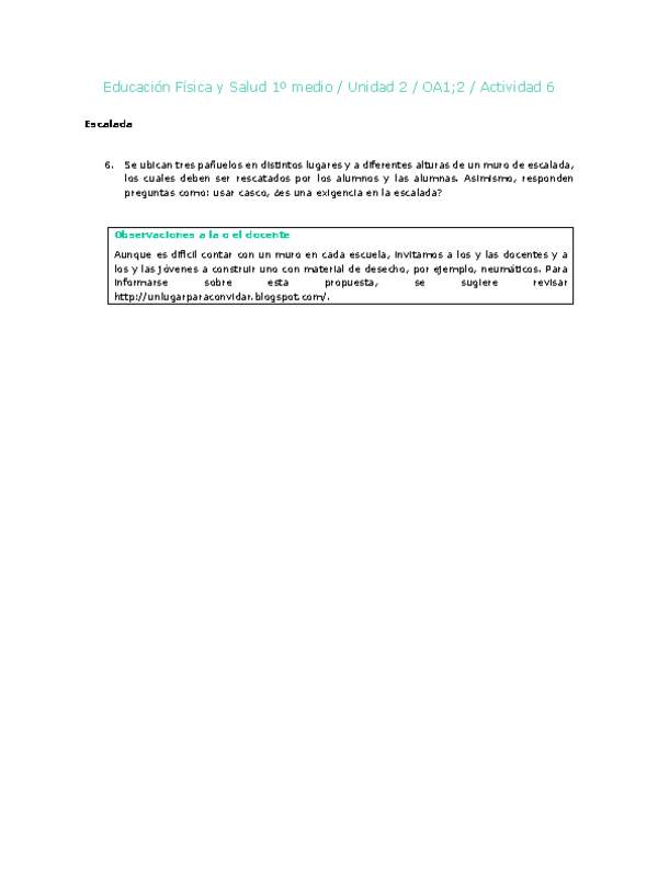 Educación Física 1 medio-Unidad 2-OA1;2-Actividad 6