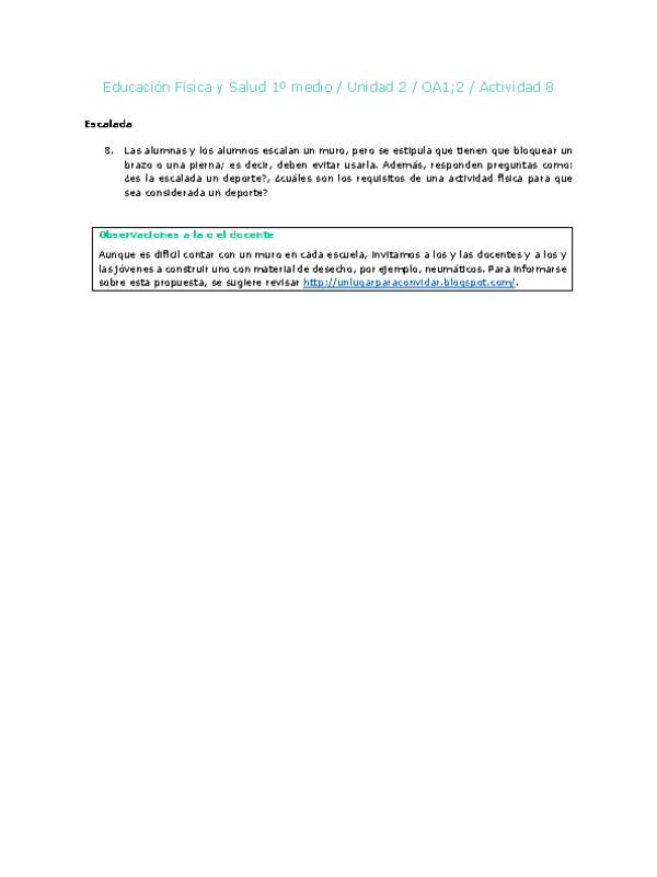 Educación Física 1 medio-Unidad 2-OA1;2-Actividad 8