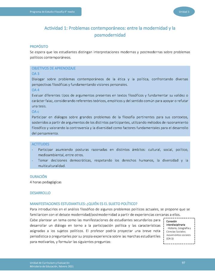 Actividad 1: Problemas contemporáneos: entre la modernidad y la posmodernidad