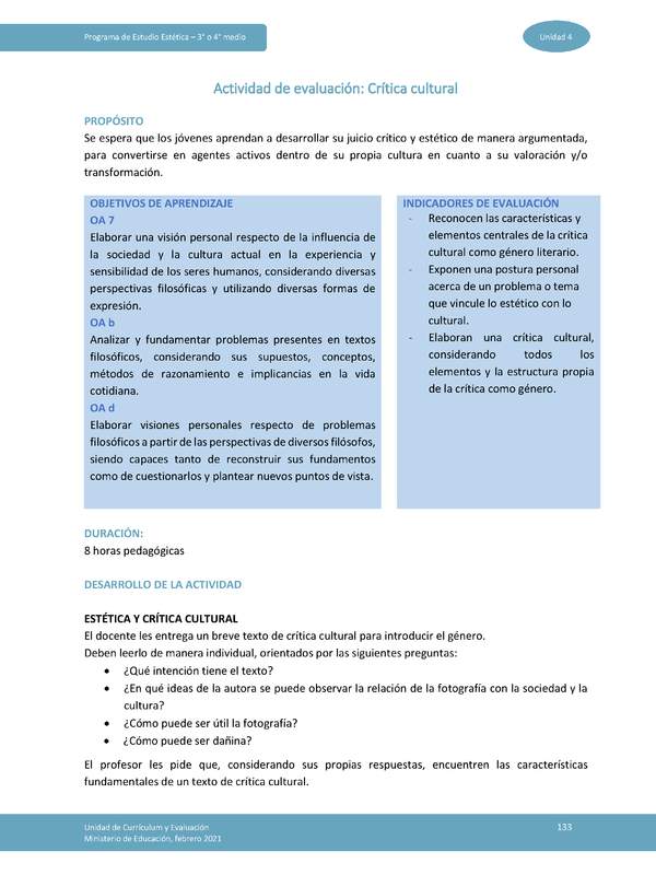 Actividad de evaluación: Crítica cultural