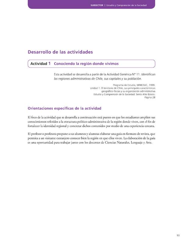 Actividad de Educación Ciudadana: Historia, Geografía y Ciencias Sociales 6º básico - Conociendo la región donde vivimos