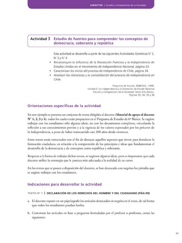 Actividad de Educación Ciudadana: Historia, Geografía y Ciencias Sociales 6º básico - Estudio de fuentes para comprender los conceptos de democracia, soberanía y república