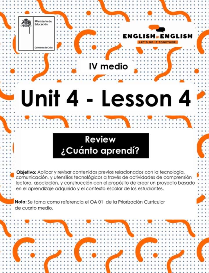 Inglés 4° Medio Unidad 4 - Lesson 4