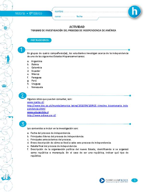 Trabajo de investigación del proceso de independencia de América