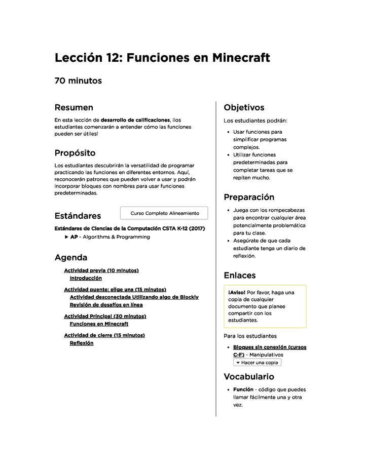Lección 12: Funciones en Minecraft