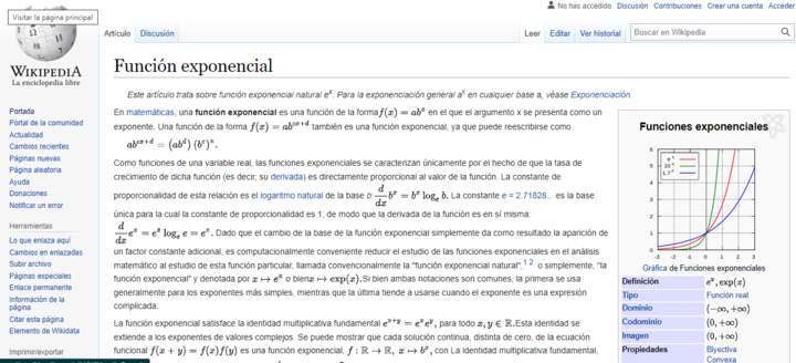 Wikipedia: Función exponencial