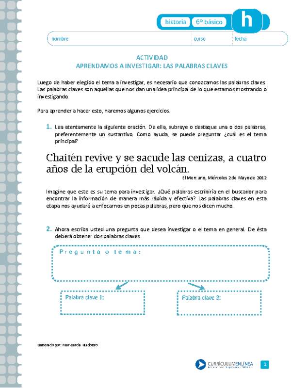 Aprendamos a investigar: Las palabras claves