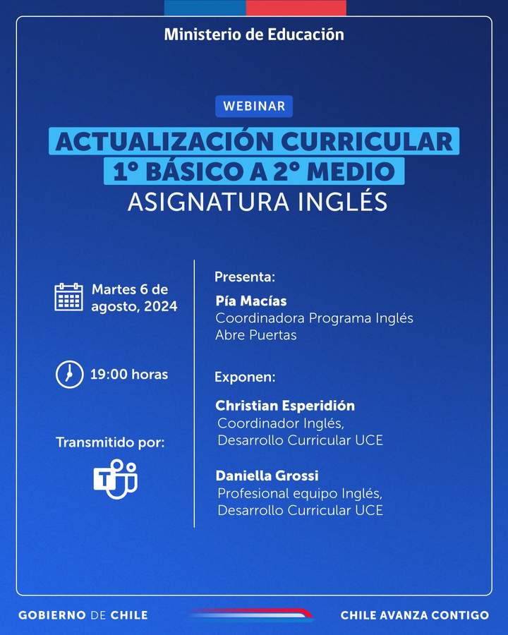 Actualización Curricular 1° básico a 2° medio: Asignatura Inglés